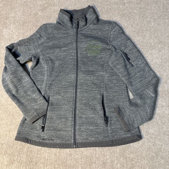 Eddie Bauer Women Lg Full Zip Fleece Collared Jacket, Jade Feather Logo - Picture 1 of 9